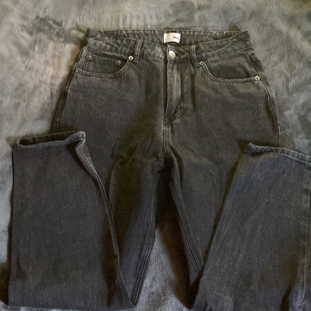 Amuse Society dark black denim jeans, straight leg 26” inseam.